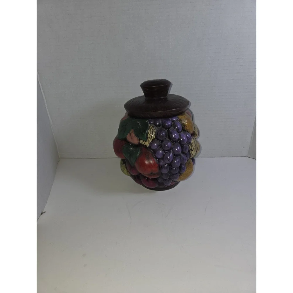 VINTAGE CERAMIC COOKIE JAR FRUIT BUNCH NUT HAND PAINTED